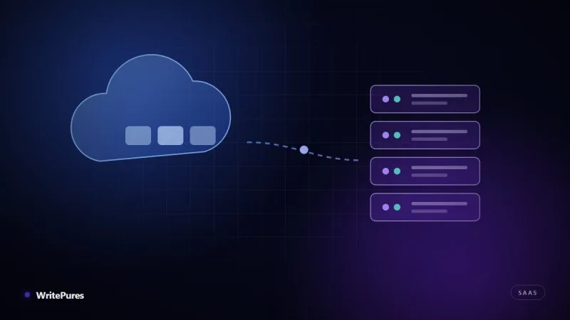 Cloud form connected by a data bridge to an on-premise server rack, representing cloud ERP versus on-premise ERP