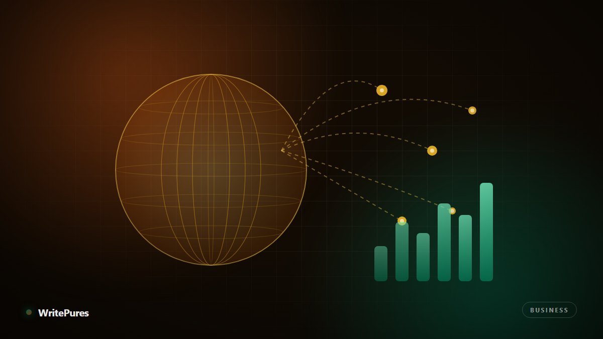 Globe connected to client nodes beside rising earnings bars, representing freelancing from Pakistan for global clients