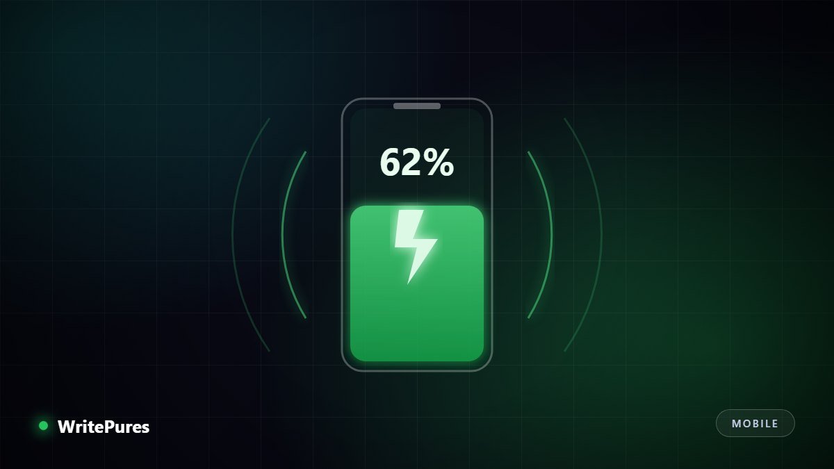 Smartphone showing a battery charge level with charging arcs around it