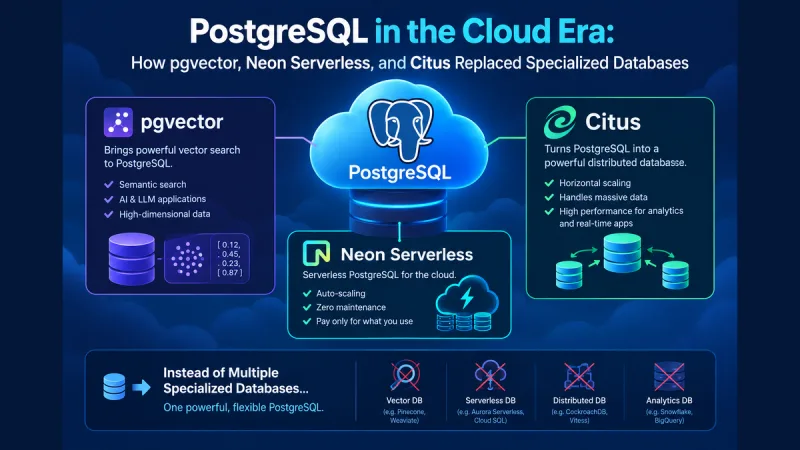PostgreSQL in the Cloud Era: How pgvector, Neon Serverless, and Citus Replaced Specialized Databases