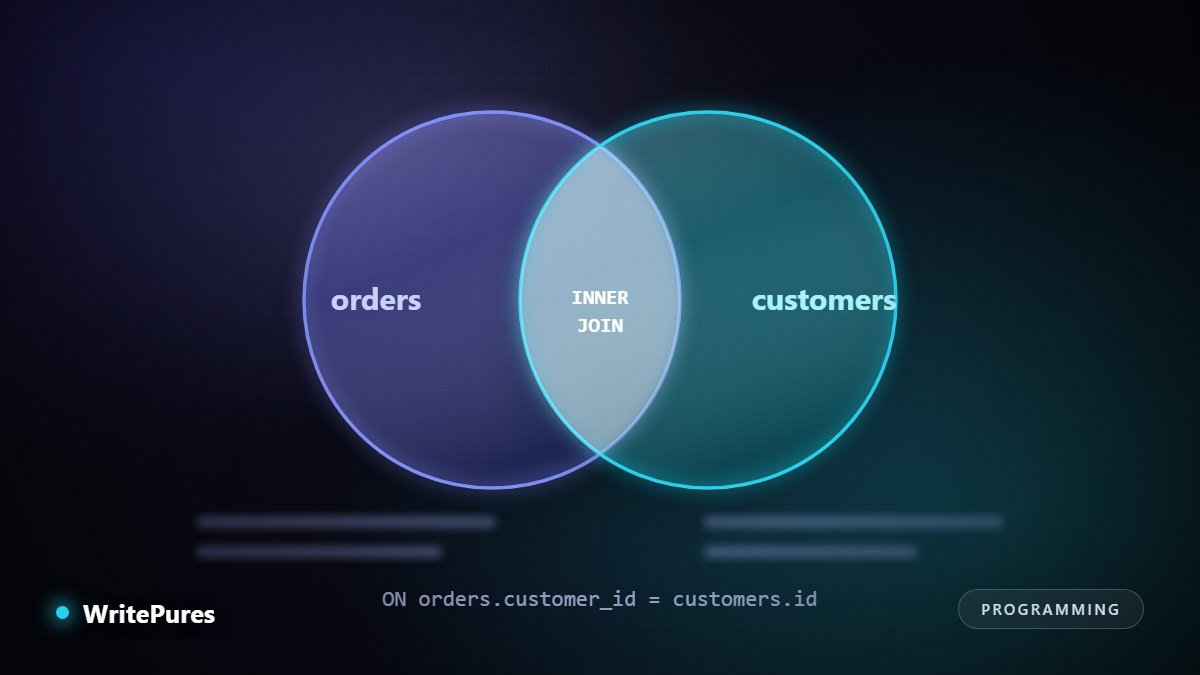 Venn diagram of orders and customers tables showing an inner join intersection