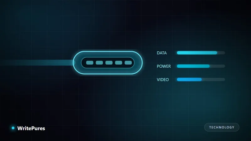USB-C connector with bars showing data, power and video capability