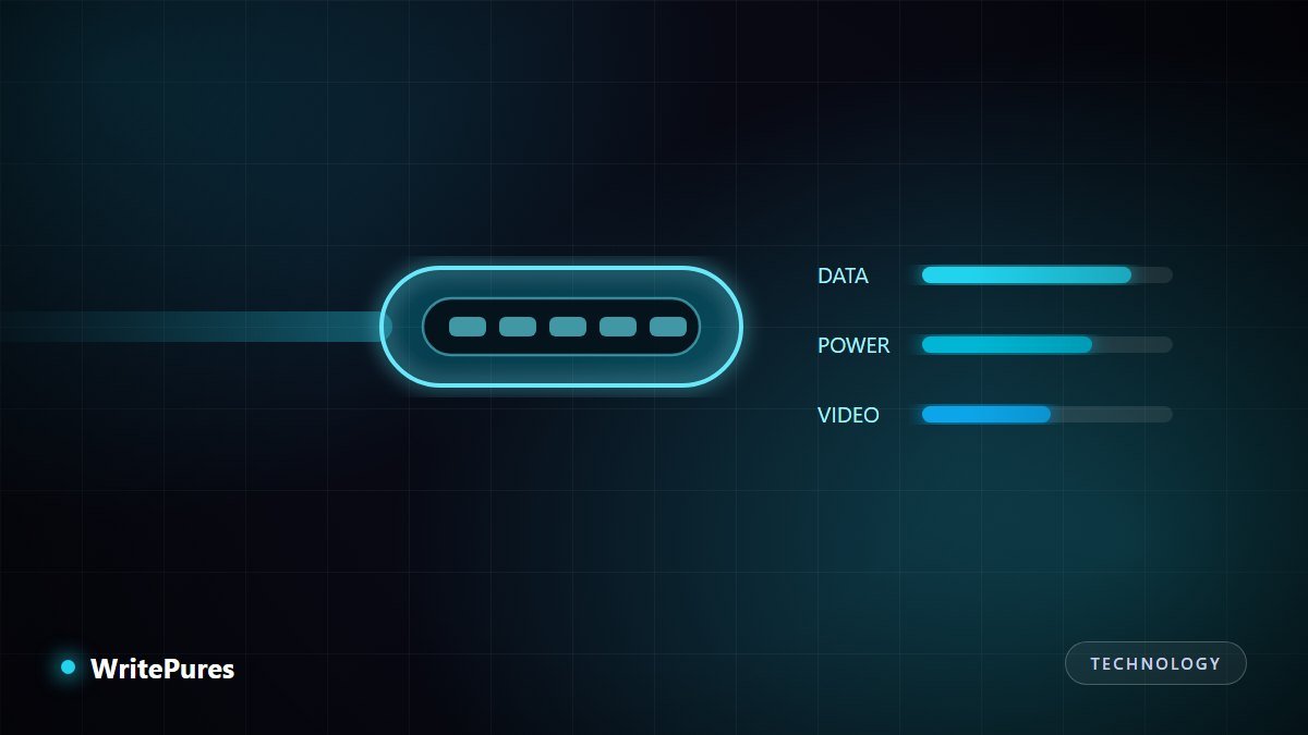 USB-C connector with bars showing data, power and video capability